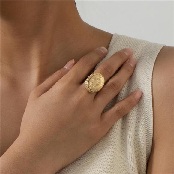 18K Gold-Plated Open Engraved Ring - Picture 1 of 5